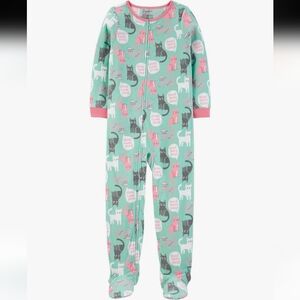 Carter's Girls' 1-Piece Zippered Gripper Footie Fleece Pajamas Mint/Cat 14